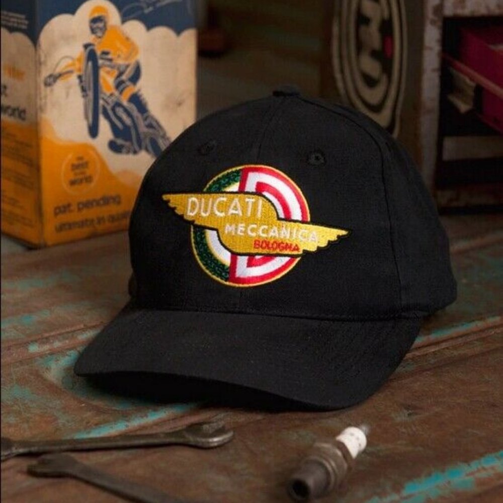 Ducati Meccanica Black Embroidered Cap Hat - NEW FAST SHIPPING